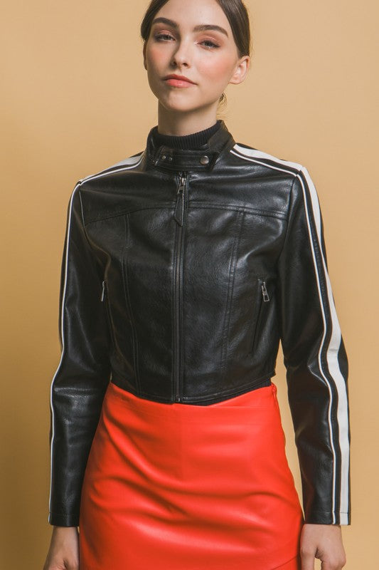 FAUX LEATHER EBROIDERED JACKET