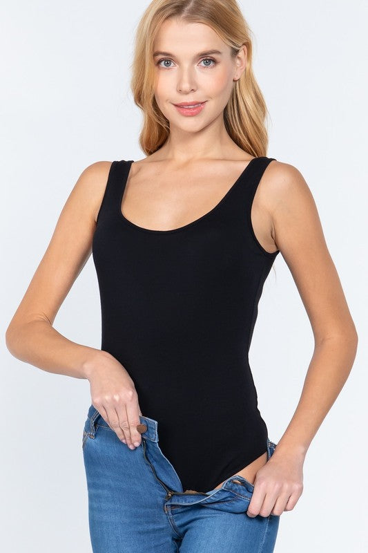 SLEEVELESS DOUBLE SCOOP NECK COTTON BODYSUIT