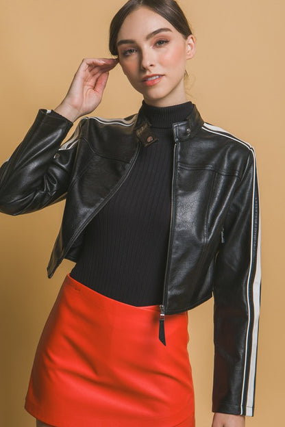 FAUX LEATHER EBROIDERED JACKET