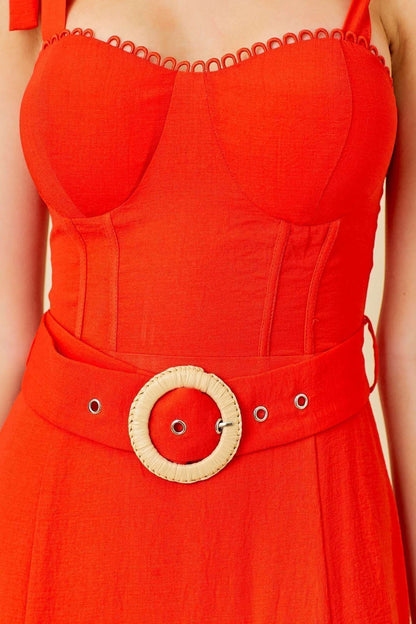 Summer Belt Ruffle Maxi Dress