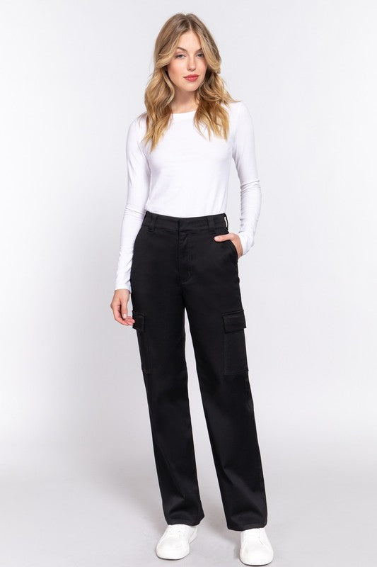 SIDE POCKETS STRAIGHT FIT LONG PANTS