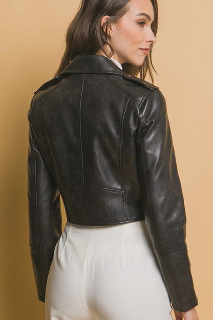 CROPPED FAUX LEATHER JACKET WITH ZIP