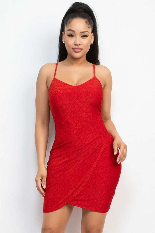 Glittery Tulip Bodycon Pleated Cocktail Dress