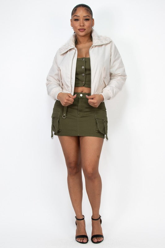 Faux Fur Padded Zip-Up Jacket