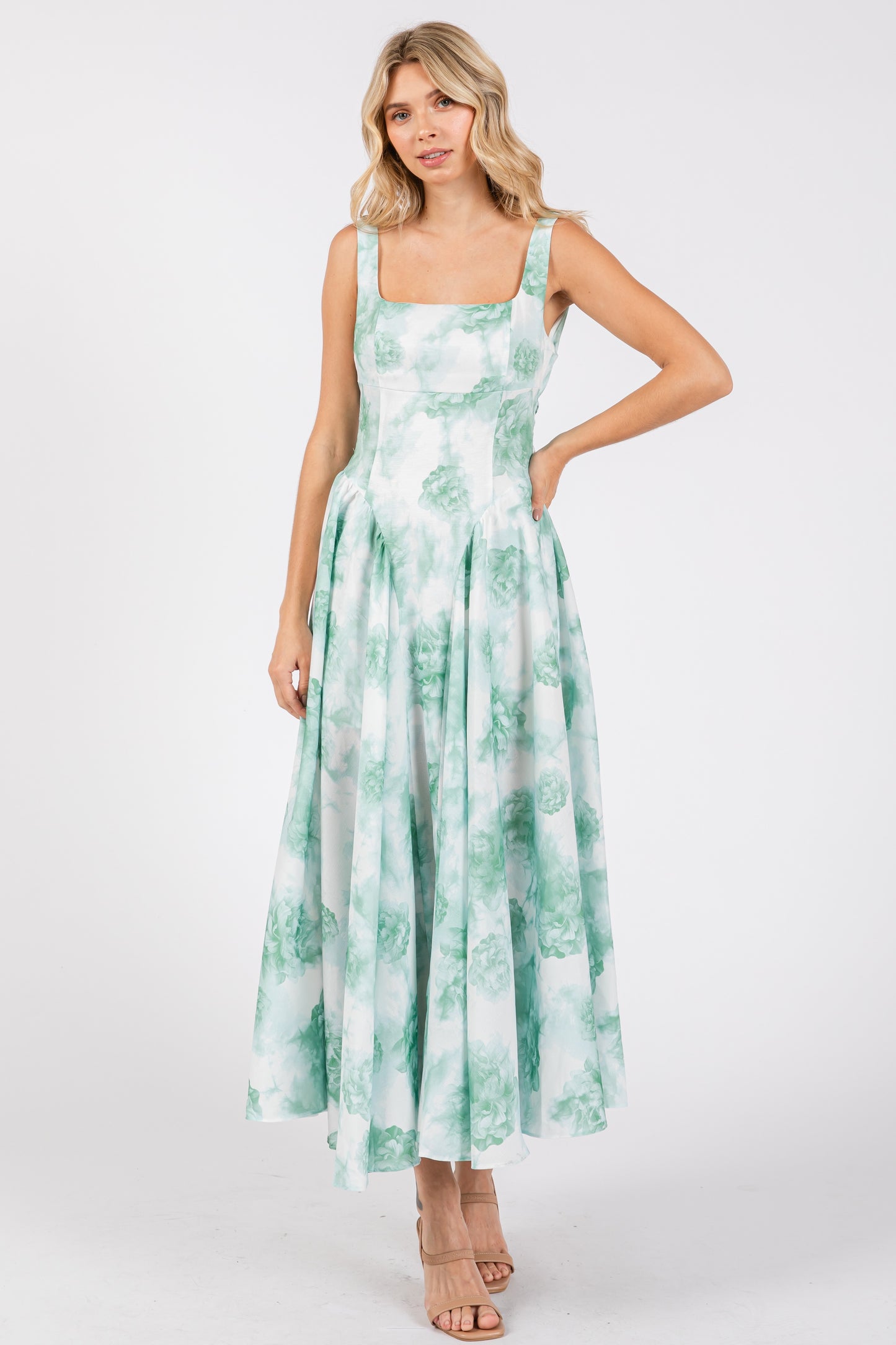 Print Back Ribbon Midi Dress