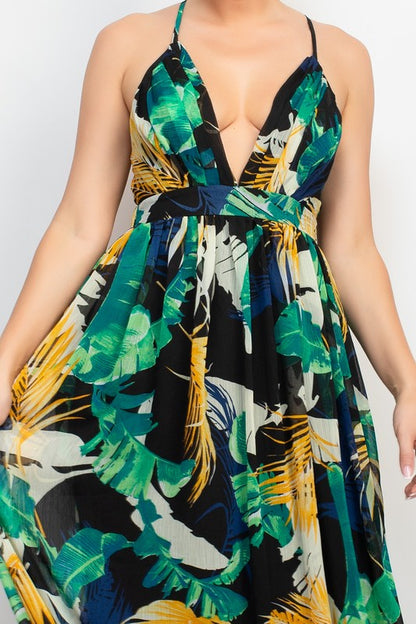 Low Cut Back Maxi Floral Dress