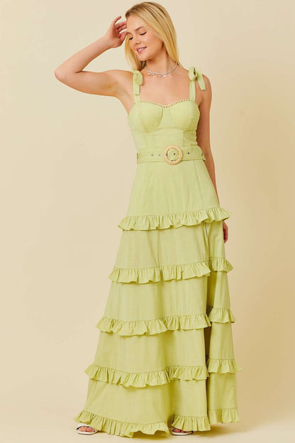 Summer Belt Ruffle Maxi Dress