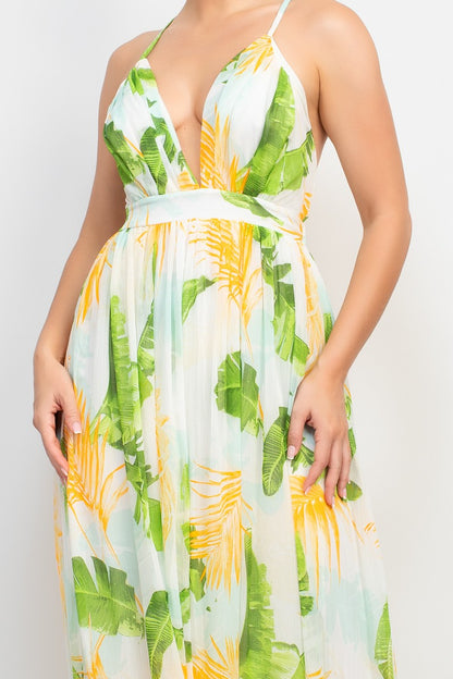 Low Cut Back Maxi Floral Dress