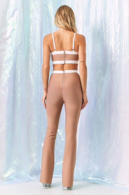 BANDAGE CROP TOP AND FLARE PANTS SET