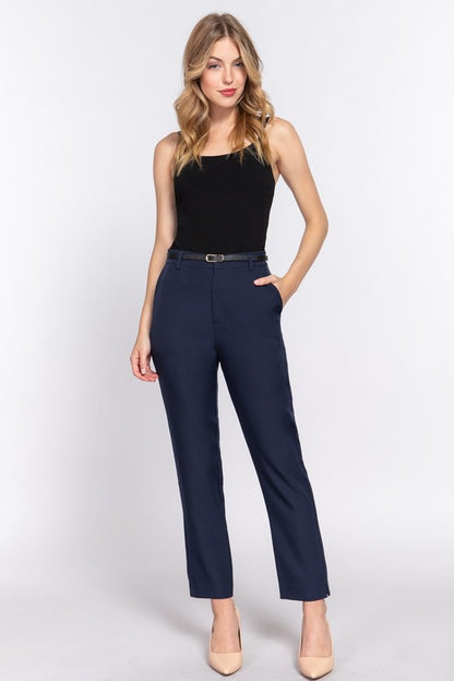 CLASSIC BELTED WOVEN PANTS