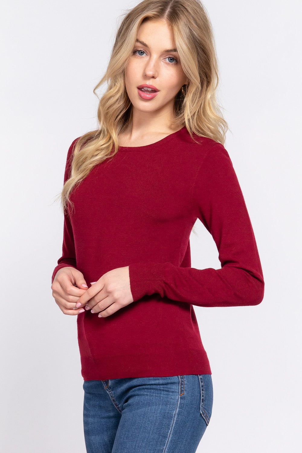 LONG SLEEVE CREW NECK BASIC SWEATER