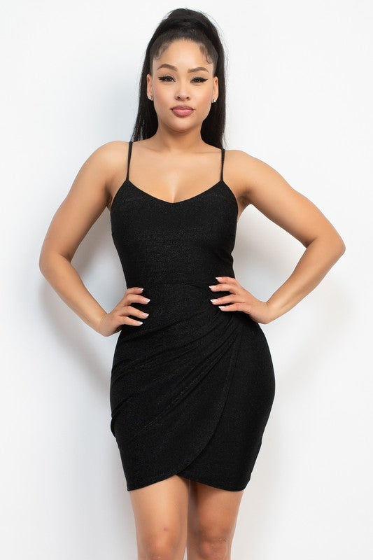 Glittery Tulip Bodycon Pleated Cocktail Dress