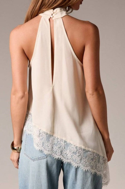 SATIN LACE TRIM ASYMMETRIC TOP
