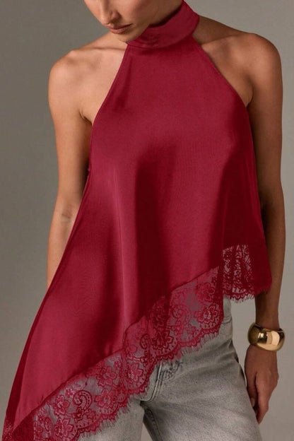 SATIN LACE TRIM ASYMMETRIC TOP