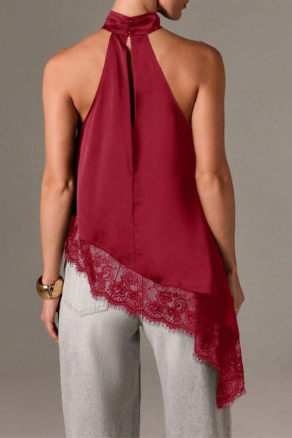 SATIN LACE TRIM ASYMMETRIC TOP