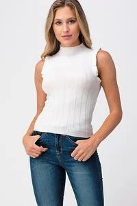 HIGH NECK RUFFLE SLEEVE KNIT TOP