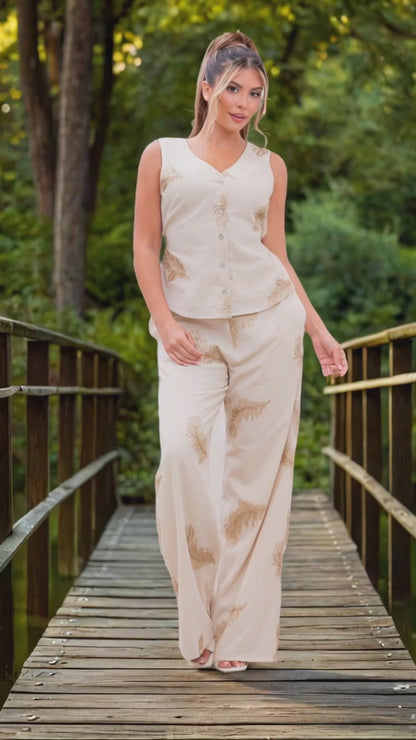Embroidered V-neck Vest And Pants Set